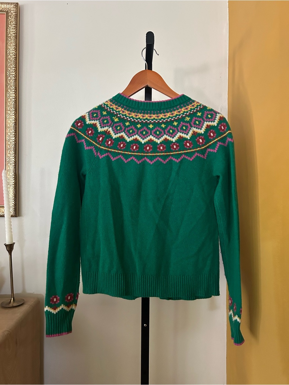 Boden Edie Fair Isle Cardigan Sweater Yoke Button Front Crewneck Green Size XS - Picture 6 of 7